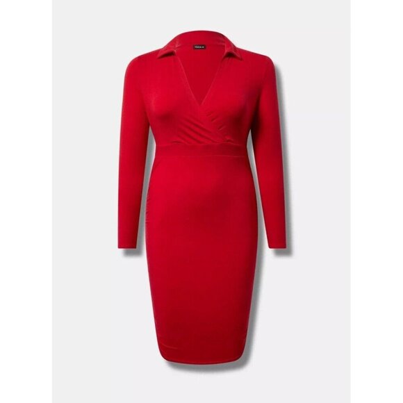 torrid Dresses & Skirts - Torrid Mini Jersey Long Sleeve Collar Surplice red Dress